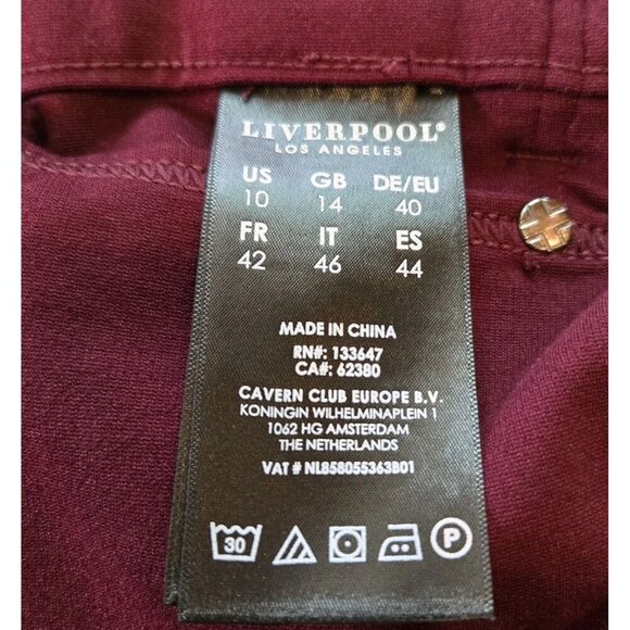 Liverpool Pants Womens 10 Jegging Skinny Maroon Ankle Ruby Port LM2349M42 - Picture 5 of 7